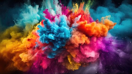 Obraz na płótnie Canvas interstellar colorful dust explosion. stunning spectrum of colors for science fiction artwork, psychedelic posters, and innovative marketing graphics