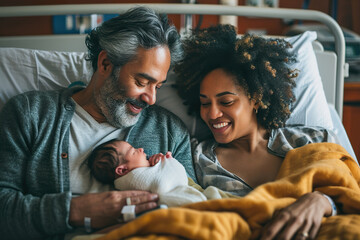 A Joyful Portrait of an Interracial Family Celebrating their Newborn