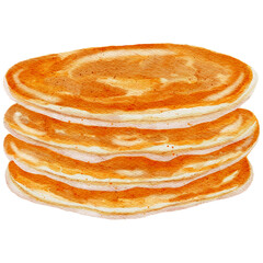 Watercolor pancakes, isolated on transparent background. Watercolor hand draw illustration