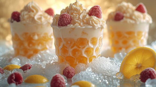 frozen beerys on a lemon icecrem