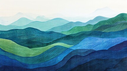 Line neon art, Colored Pencil Drawing, Extremely Fine Brush Strokes, Soft and Smooth Lines, mountains, hills