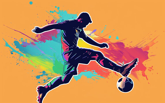 jogador de futebol chutando a bola, Colagem, estilo pop, 
