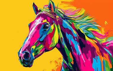 cavalo  design de adesivo, arte, criativo, cores fortes, fundo de cor sólida