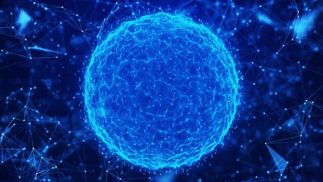 Rotating Sphere with Dynamic Numbers over Futuristic Geometric Background