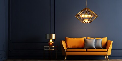 Art Deco-style hanging lamp with golden touch in house interior.