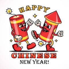 Chinese New Year, cute firecracker mascot characters are dancing. Suitable for logos, mascots, t-shirts, stickers and posters