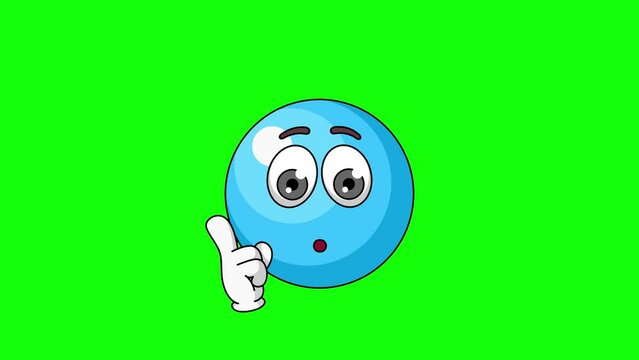 Animation of sour ball blue candy cartoon with a shushing face, finger over pursed lips