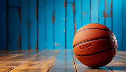 Basketball isolated on a blue background as a sports and fitness symbol of a team leisure activity playing with a leather ball dribbling and passing in competition tournaments.