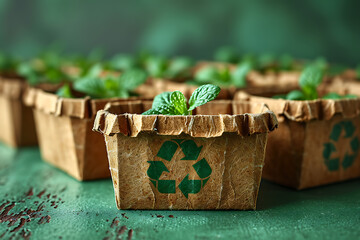 The concept of using biodegradable materials, cardboard box in craft paper, paper boxes for garbage