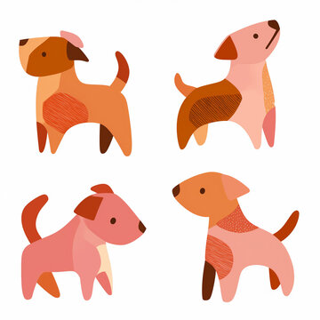Clipart de cachorros nas cores rosa, bege e laranja isolado no fundo branco