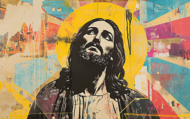 jesus cristo, o salvador, Colagem, estilo pop, retratos impressos em risografia em papel