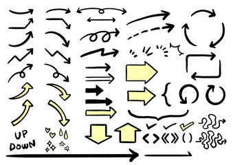 シンプルな手描き矢印の線画素材セット