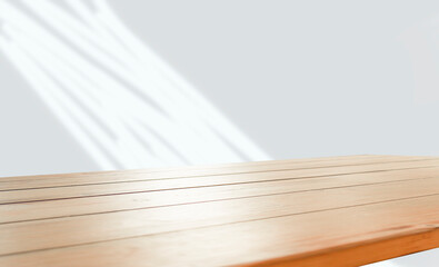 empty table with window shadow on light wall background for product mockup display. kitchen interior theme