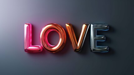 Multicolored metallic glossy letters love. Generative AI