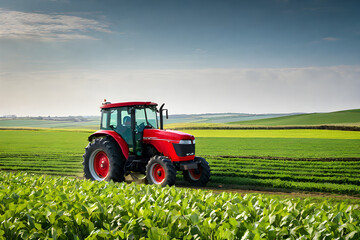Fototapeta premium A farmer driving a tractor in a field