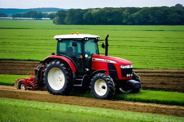 Fototapeta premium A farmer driving a tractor in a field