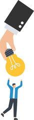 inspiration idea to inspire or motivate people to success, business innovation or creativity, solution or invention concept, businessman with big hand holding inspiring bright lightbulb.

