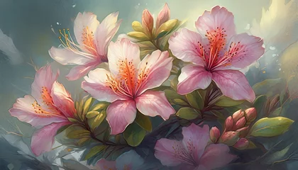 Fototapeten Illustration of azalea flowers. Beautiful floral composition. © hardvicore