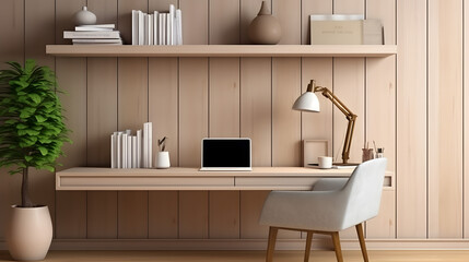Perspective view on stylish wooden work place table with modern laptop in sunlit cabinet with light wall and peach color chair 3d rendering,,
White blur abstract background from living room Pro Photo