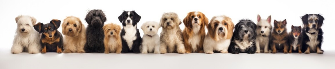 Diverse Canine Assembly: A Charming Line-Up of Various Dog Breeds - Generative AI