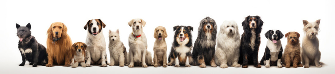 Diverse Canine Assembly: A Charming Line-Up of Various Dog Breeds - Generative AI