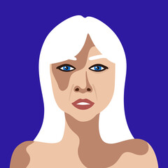 elderly woman with vitiligo. Love yourself. Banner for international Vitiligo Day. White background.