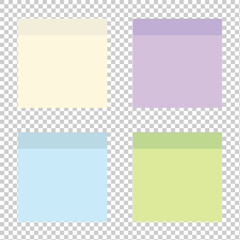 Multicolor post it notes isolated on transparent background. Colored sticky note set. Sticky note collection with curled corners and shadows. Vector realistic illustration. EPS file 1.