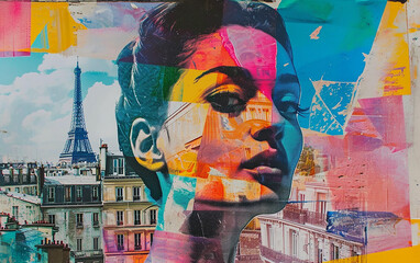 Paris 
Colagem, estilo pop, retratos impressos em risografia em papel - obrazy, fototapety, plakaty