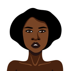 Portrait of african american beautiful young woman on white background vector illustration in minimalistic style