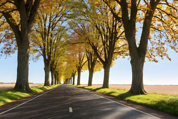 Fototapeta premium a row of trees on either side,