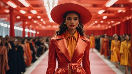 fashion show of a stylish girl in a hat