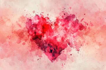 A vivid watercolor heart in shades of red and pink on a soft pink background, ideal for a love-themed Valentine's Day project.