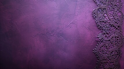A deep purple textured background with an intricate lace pattern bordering the top edge, exuding a sense of mystery and romance. - obrazy, fototapety, plakaty