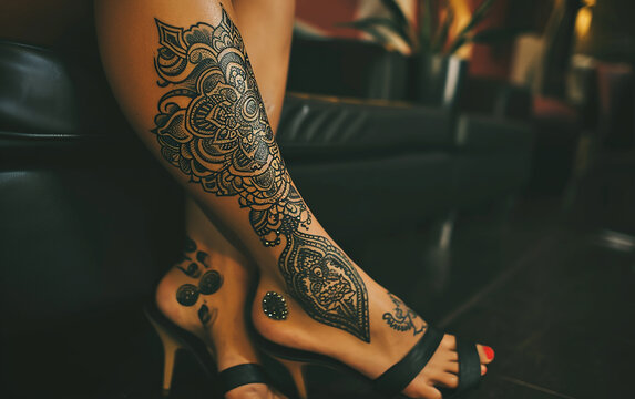 mulher com pernas tatuadas 