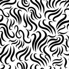 Fototapeta premium Abstract curly lines vector seamless pattern. Black thick wavy lines on white background. Creative art texture for printing on various surfaces or usage in graphic design projects.