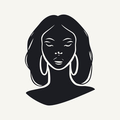 Vector illustration of a woman with long hair. Black silhouette of a female head.