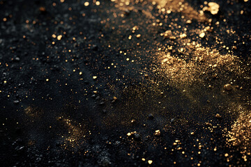 Golden dust on a black rock. Background image. Created with Generative AI technology