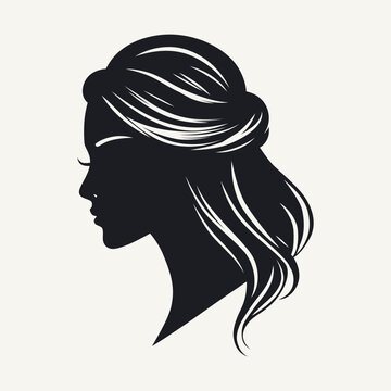 elegant woman silhouette with wavy hair clip art preview