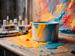 Splashes of bright paint on the canvas design. Interior painting. Beautiful background design.