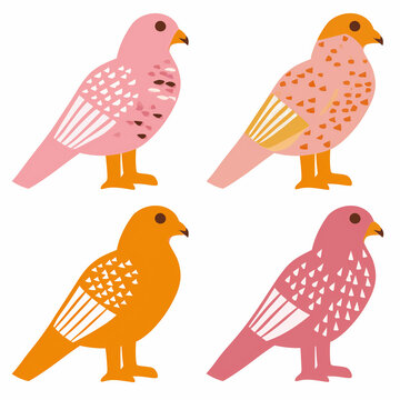 Clipart de falcão nas cores rosa, bege e laranja isolado no fundo branco