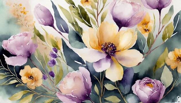 Illustration of cute spring flowers. Beautiful floral composition. Watercolor painting