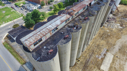 Aerial View of Abandoned Grain Silos and Factory in Decay © Nicholas J. Klein