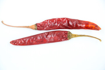 Dried red hot chili peppers, spices,peper, paprika for seasoning food on white background,