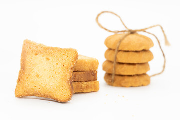 cookies or biscuits, traditional dessert, nutrition snack, dessert or breakfast food isolated on white background