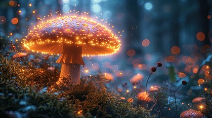 Fototapeta na wymiar A Magical Mushroom fantasy Wonderland, fantasy mushroom home background, fantasy, poster, wallart, background, generative ai