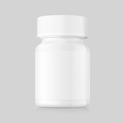 Mockup of plastic bottle. Vector illustration isolated on grey background. Can be used for medical, cosmetic and etc. Perfect for final pack shot of your product. EPS10.