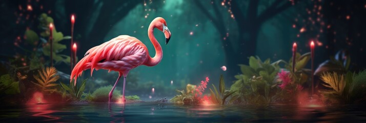 Beautiful flamingo in summer
