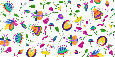 Color seamless illustration of fantastic colors. Set of fantastic alien plants on a white background.