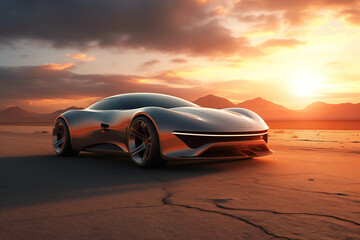 Fototapeta na wymiar Sunlit Drive: 3D Render of Sedan on the Road, Auto Product Concept. Generative ai