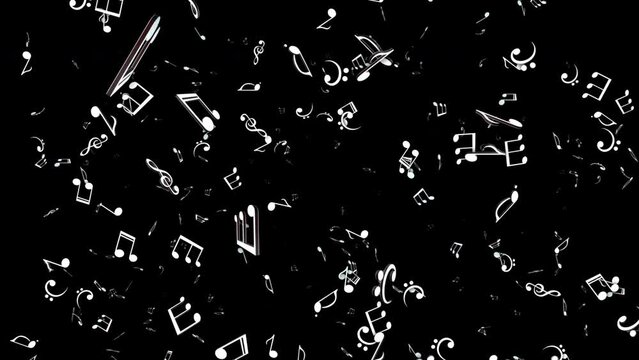 Falling Musical Notes Animation Background, on Alpha Channel, Loop
